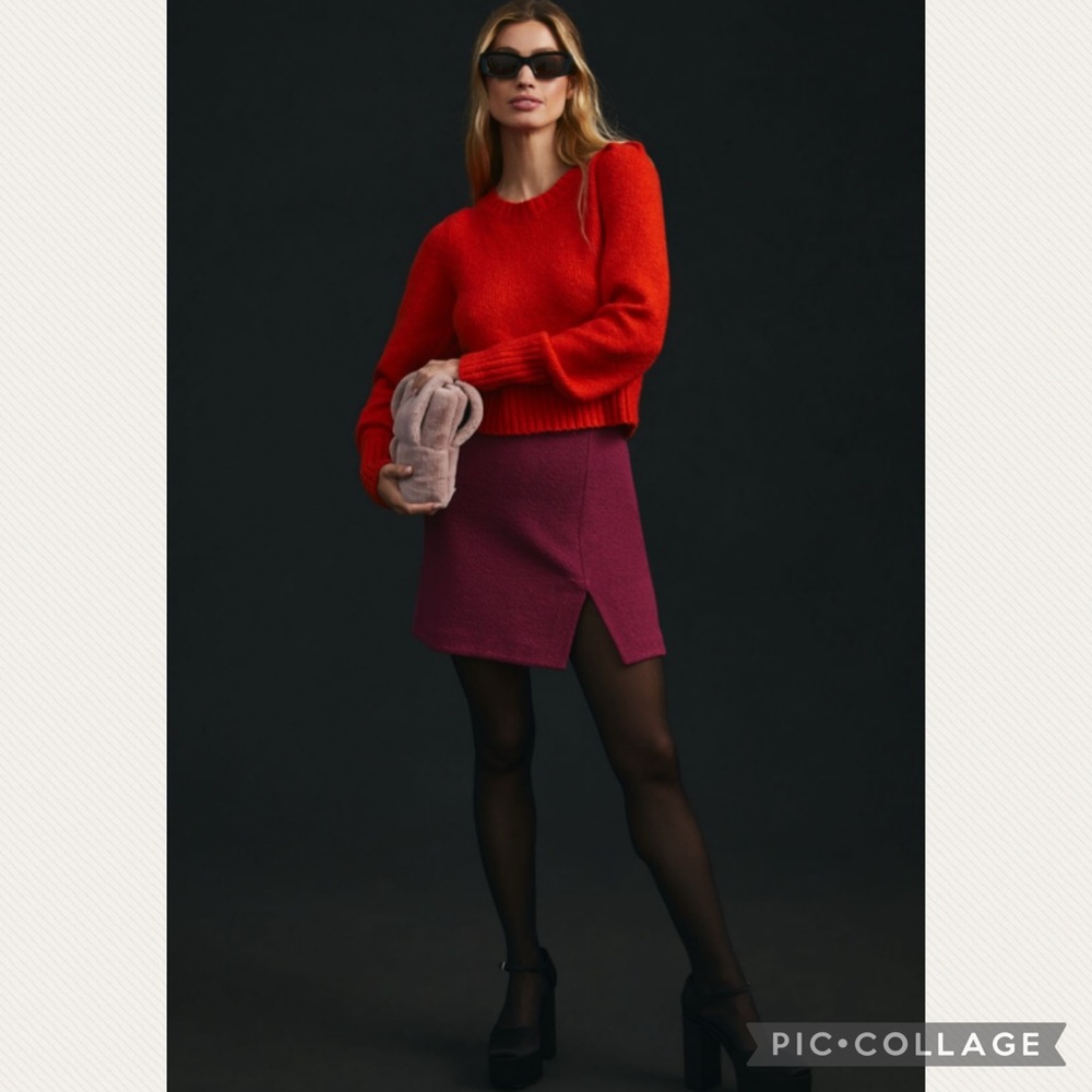 Anthropologie Maeve Crewneck Puff-Sleeve Sweater in Red - Picture 3 of 10